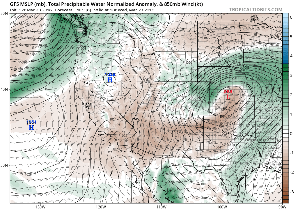 12Z GFS Precipitable Water Anomaly|Tropical Tidbits