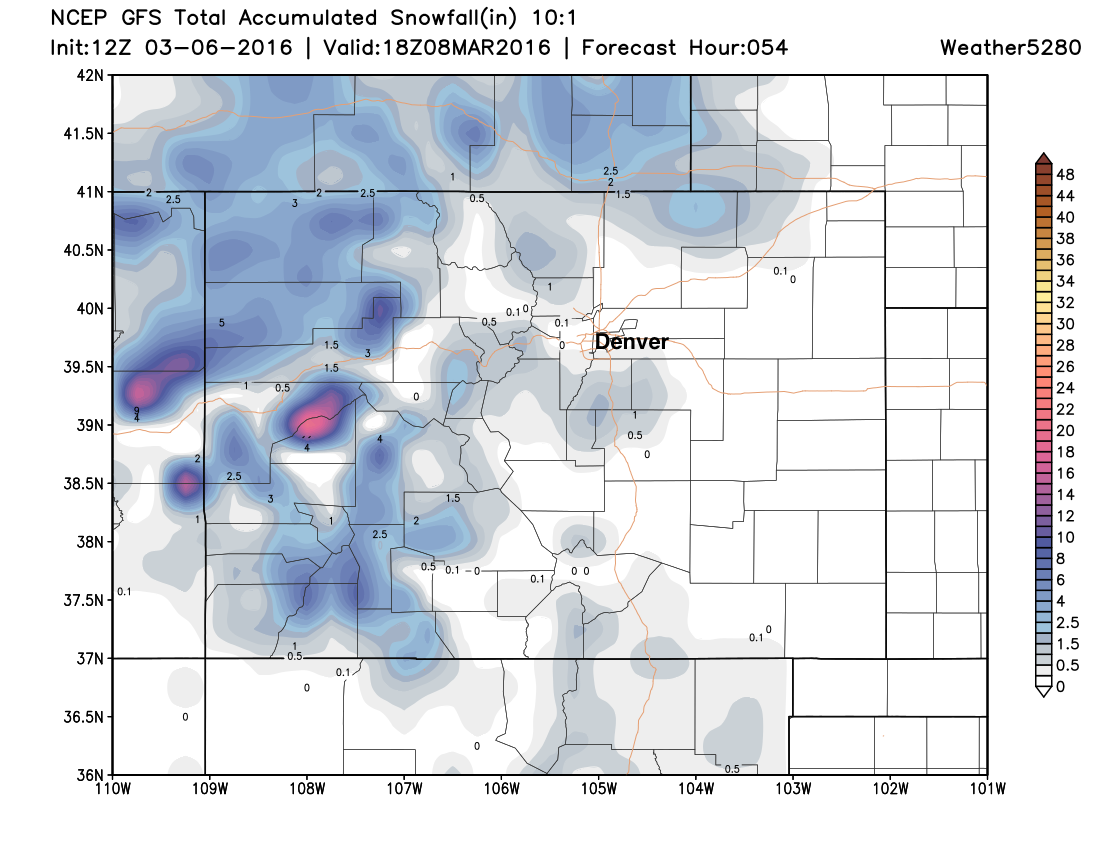 GFS snowfall forecast, Colorado | Weather5280 Models
