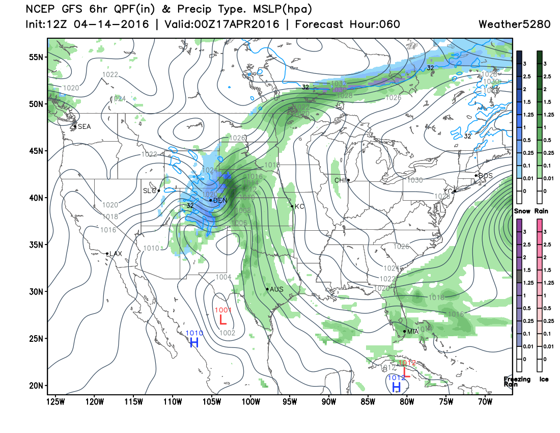 GFS showing heavy rain, snow, and strong winds across eastern Colorado Saturday afternoon | Weather5280 Models