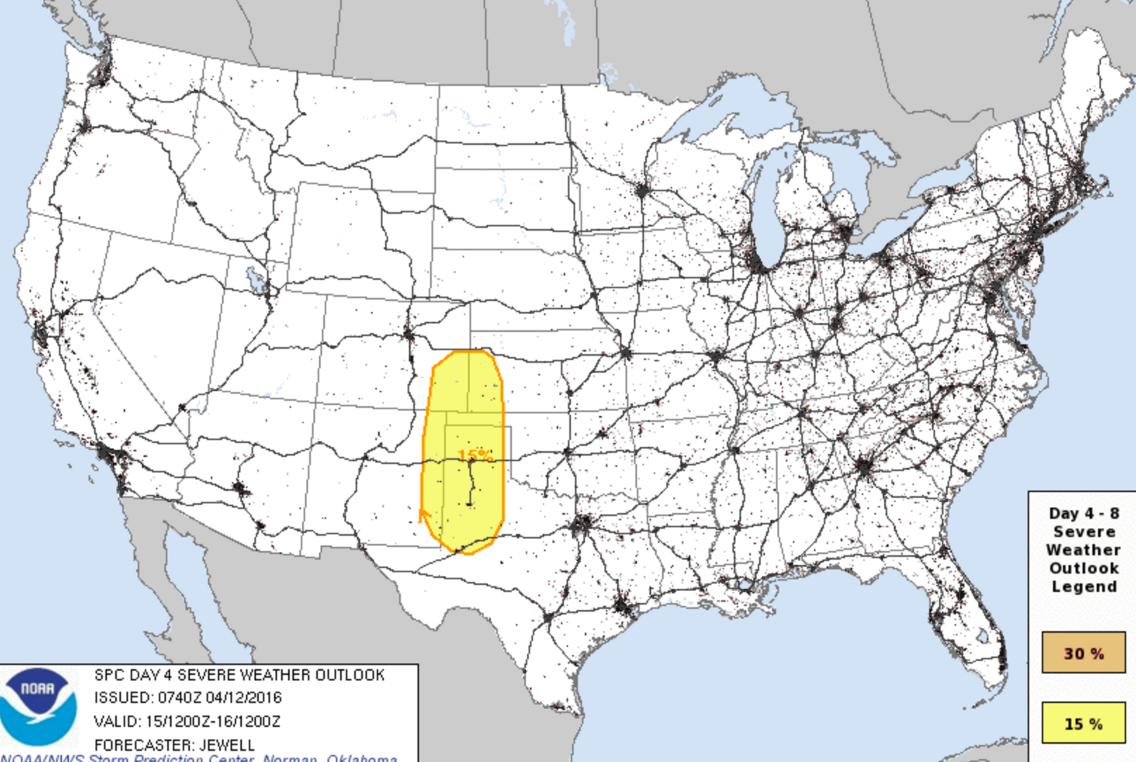 SPC day four (Friday) severe weather outloook