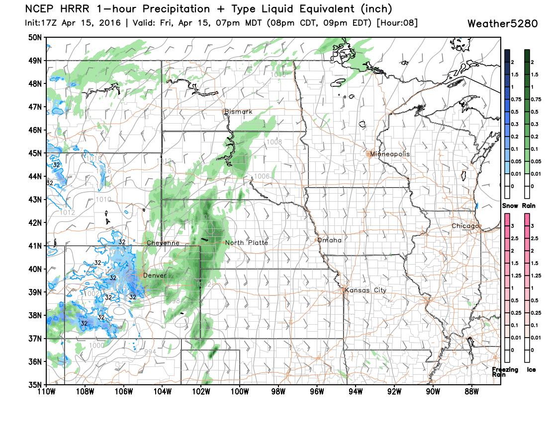 GFS precipitation forecast 7pm Friday evening | Mountain snow, plains storms | Weather5280 Models