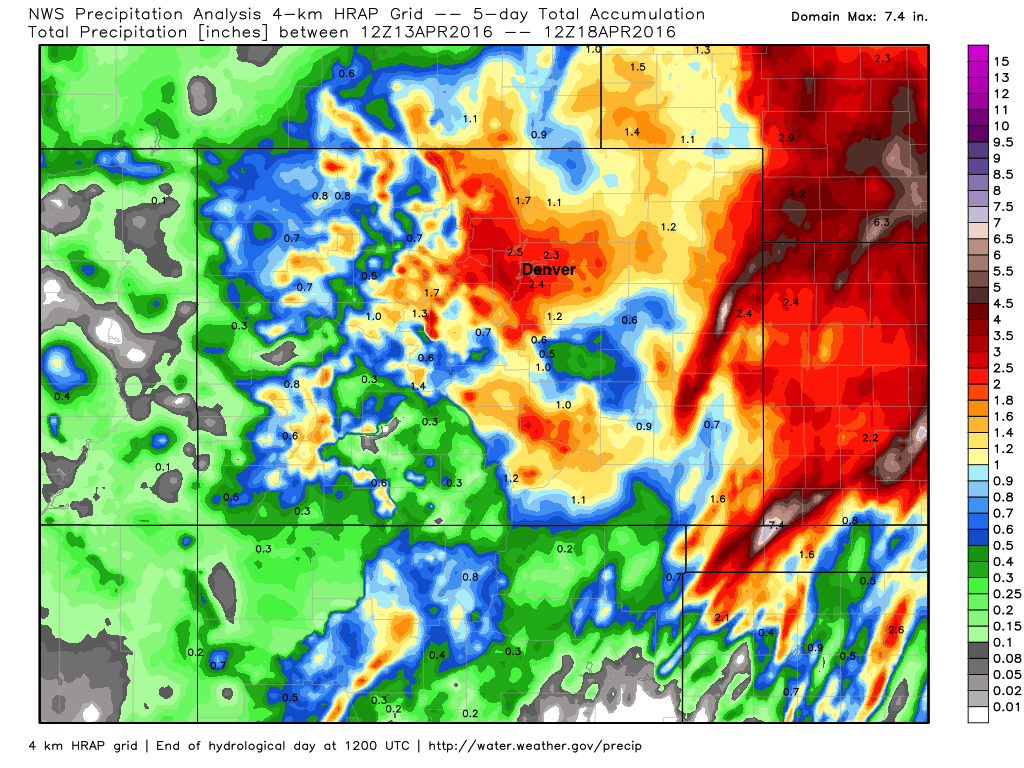 Totals over northeast Colorado ranged from 1 - 3 inches with a few locations across extreme eastern Colorado seeing upwards of 4 inches of rain with this system | WeatherBell Analytics