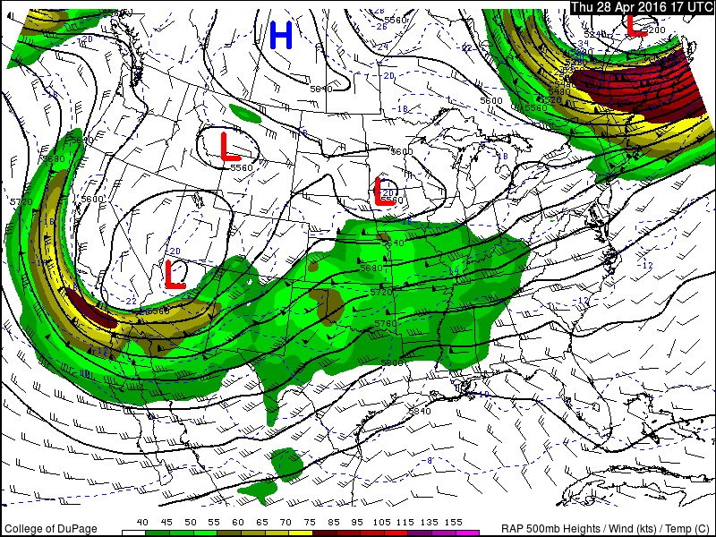 RAP 500mb heights & wind midday Thursday