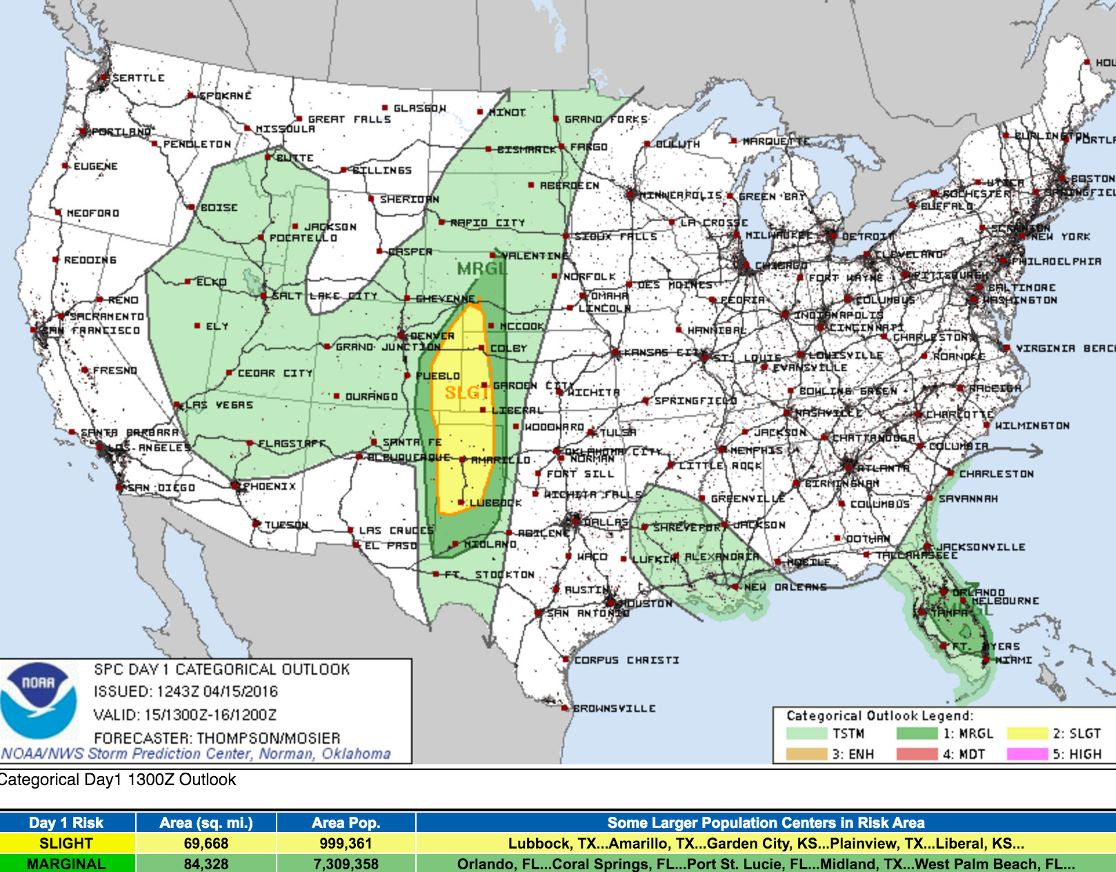 SPC severe weather outlook for Friday, April 15, 2015