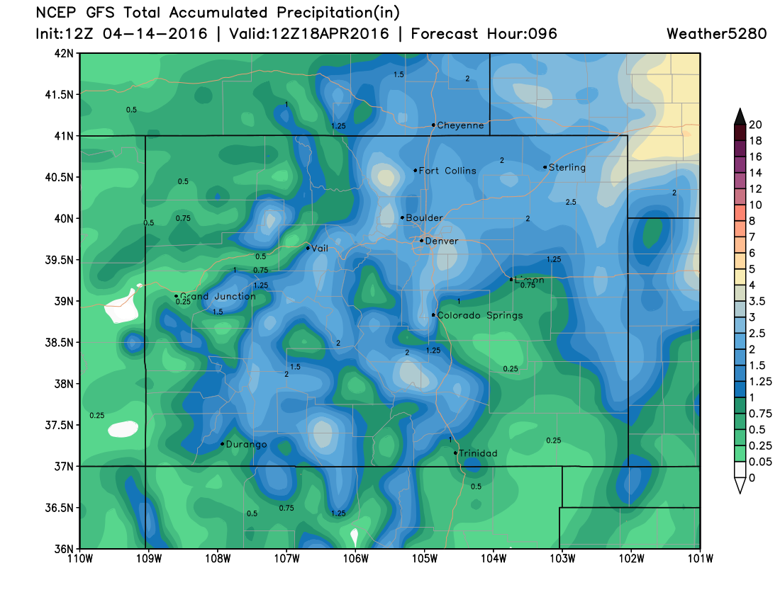 GFS precipitation forecast for Colorado | Weather5280 Models