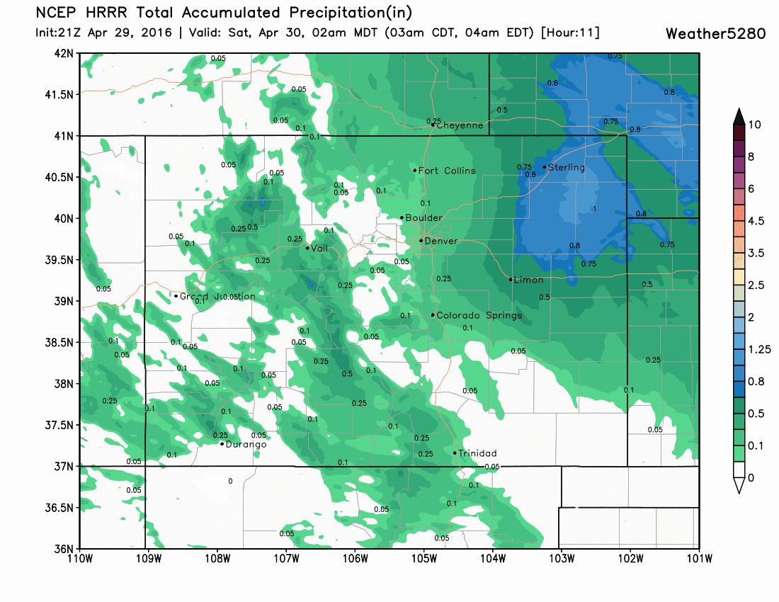 HRRR precipitation forecast through 2am