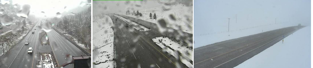 I-70 west of Denver left, I-25 near Larkspur center, I-70 west of Limon right)