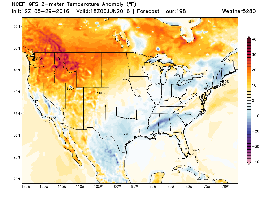 GFS showing warm temps across the west next weekend, including much of Colorado