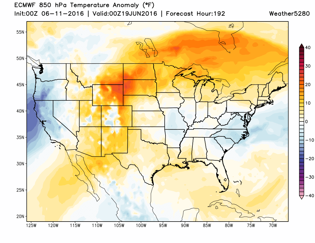 ECWMF 850 temperature anomalies next weekend | Weather5280 Models