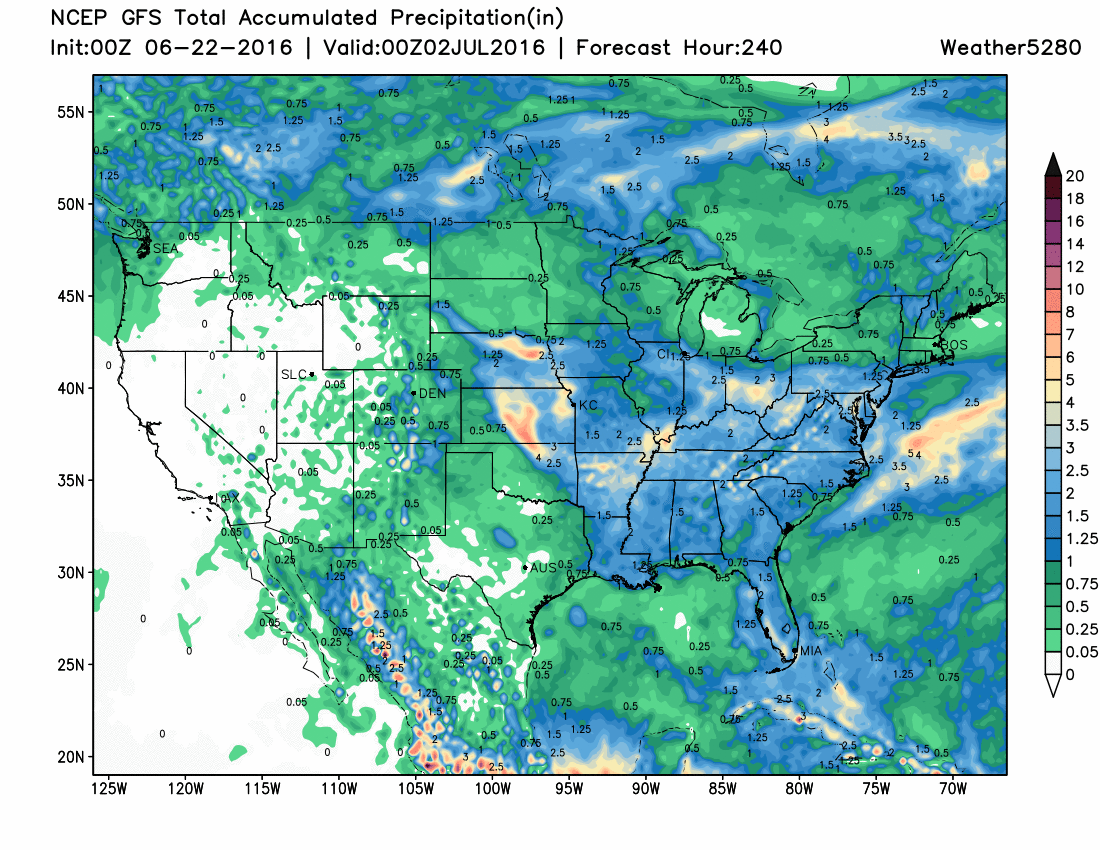 GFS precipitation forecast shows a very dry western U.S. over next 10 days | Weather5280 Models