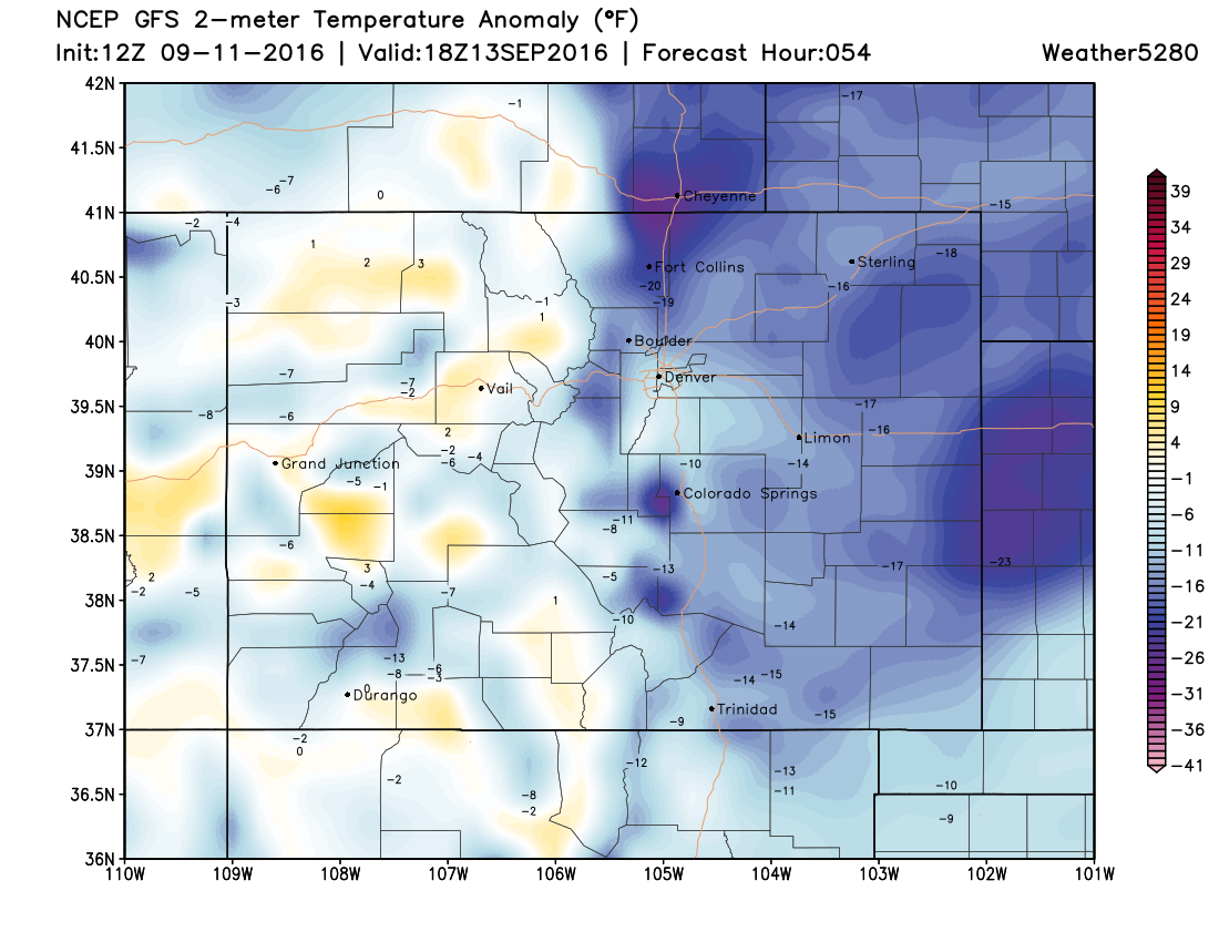 12Z GFS 2m temperature anomalies for 18Z Tuesday|Source:Weather5280