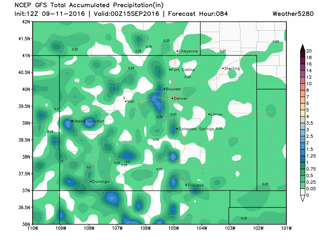 12Z GFS Accumulated Precipitation until 00Z Thursday|Source:Weather5280