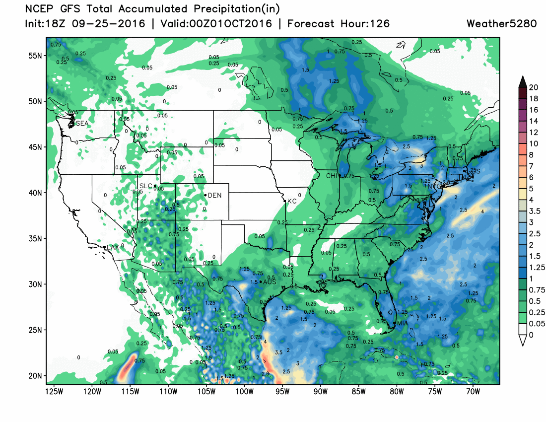 GFS precipitation forecast through Friday shows no precipitation across eastern Colorado | Weather5280 Models