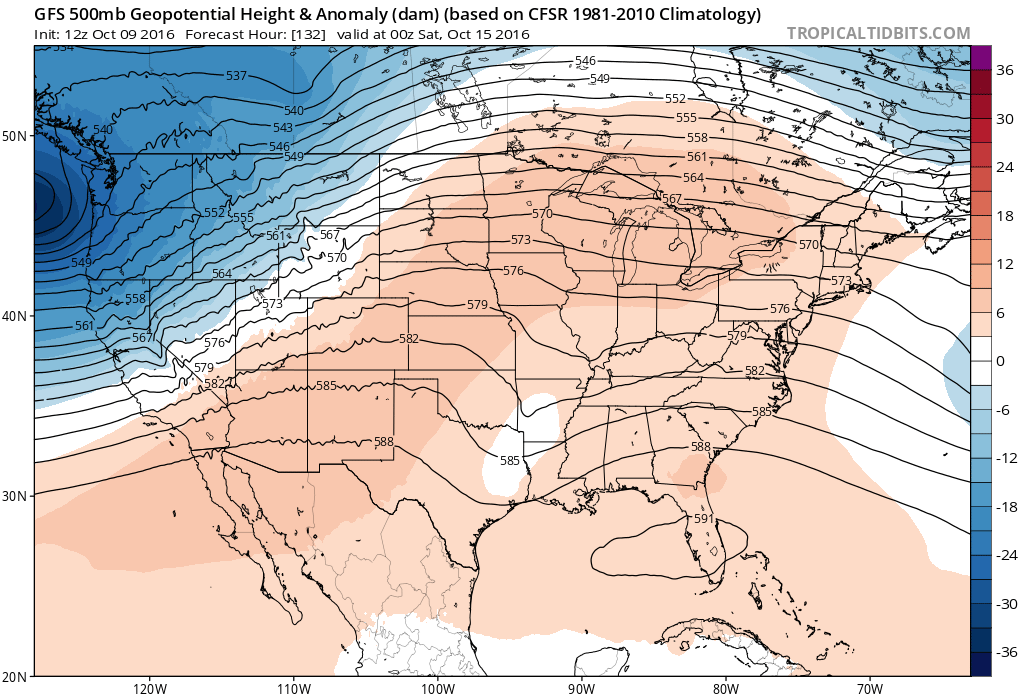 12Z GFS 500 mb geopotential height for Friday evening|Source: Tropical Tidbits