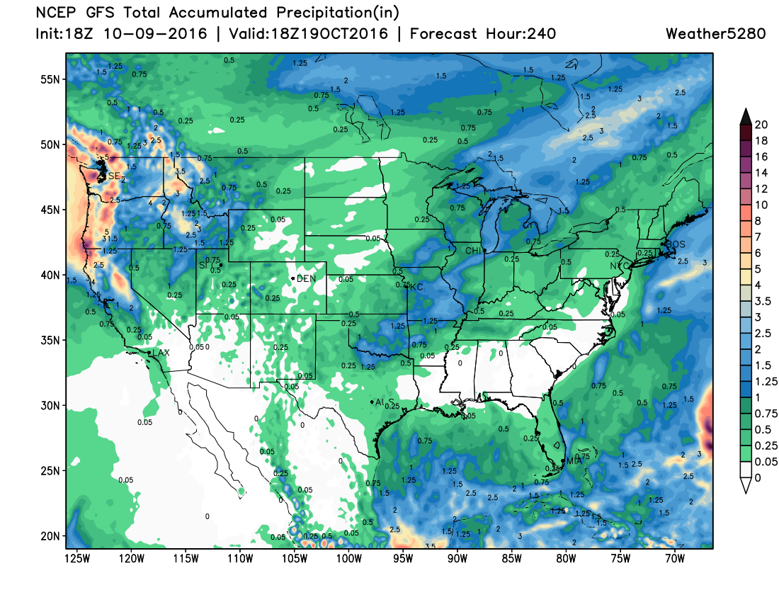 A look at the 10 day GFS precipitation forecast shows heavy precipitation for the northwest, but not a lot over Colorado | Weather5280 Models