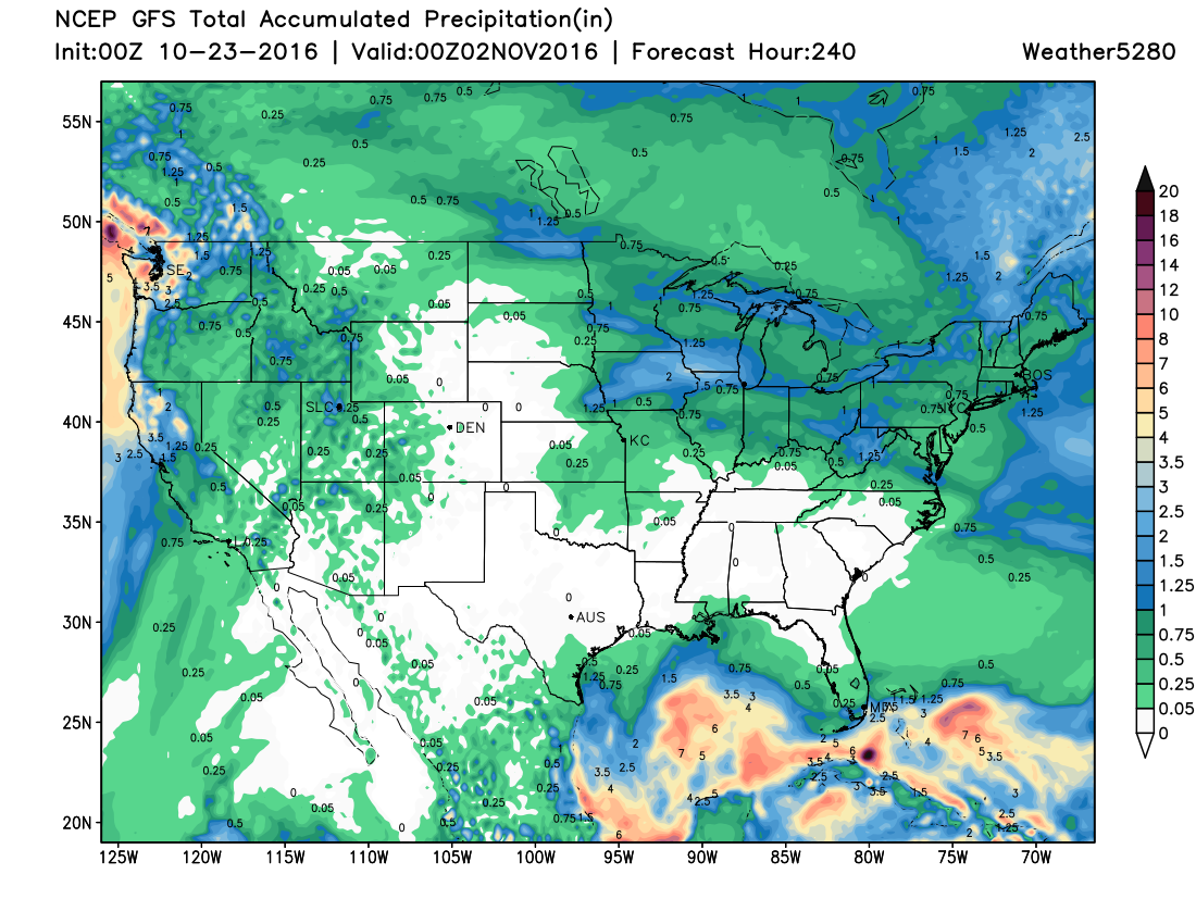 Latest 00z GFS forecast shows little to no precipitation across eastern Colorado over the next week+, a little more hope for western Colorado, but not all the encouraging either | Weather5280 Models