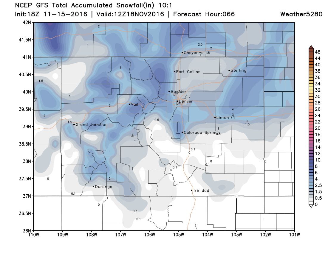 GFS snowfall forecast | Weather5280 Models