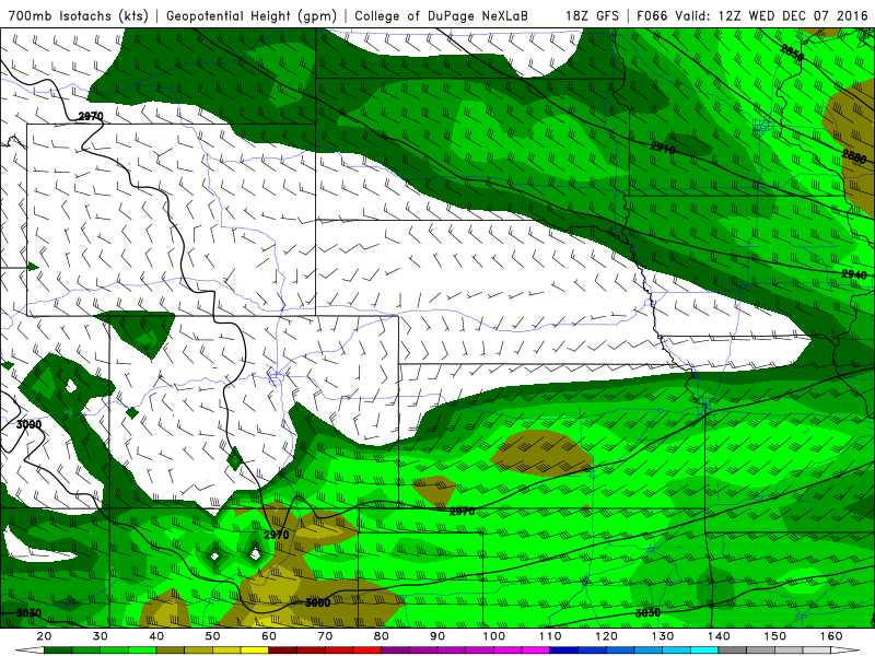 18Z GFS 700 mb winds at 12Z Wednesday|Source: COD Weather