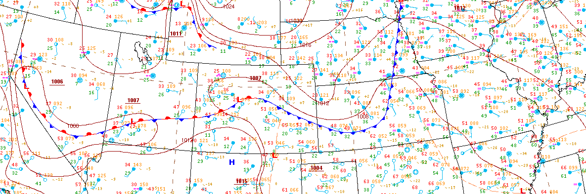 Cold front as of Monday evening was draped across Colorado