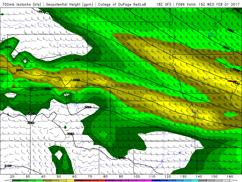 700 mb Winds and Heights from the 18Z GFS for 8 AM MST Wednesday|Source: COD Weather