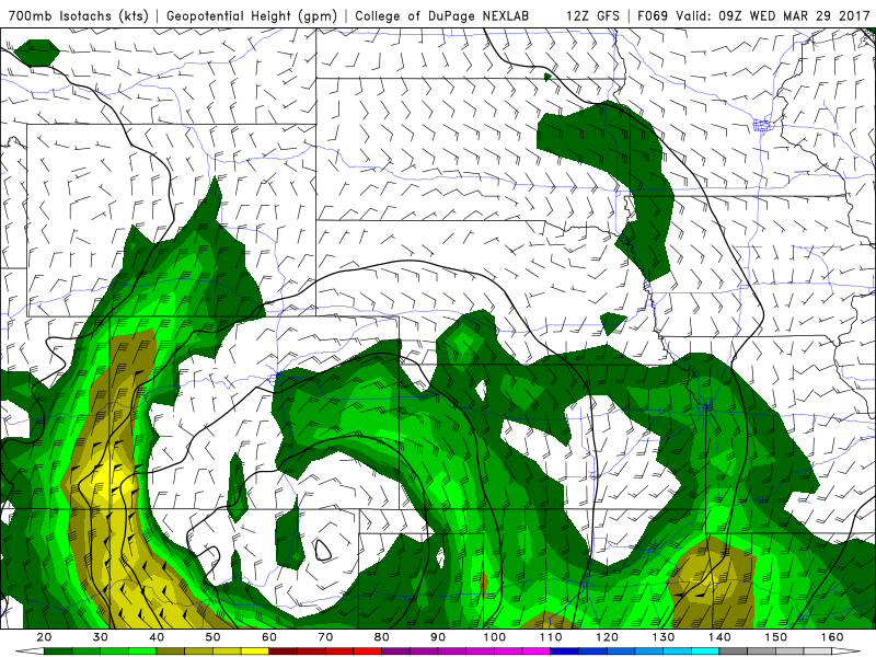 12Z GFS 700mb winds and heights at 3 AM MDT Wednesday|Source: COD Weather 