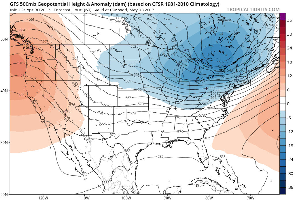 12Z GFS 500mb Geopotential Heights|Source: Tropical Tidbits