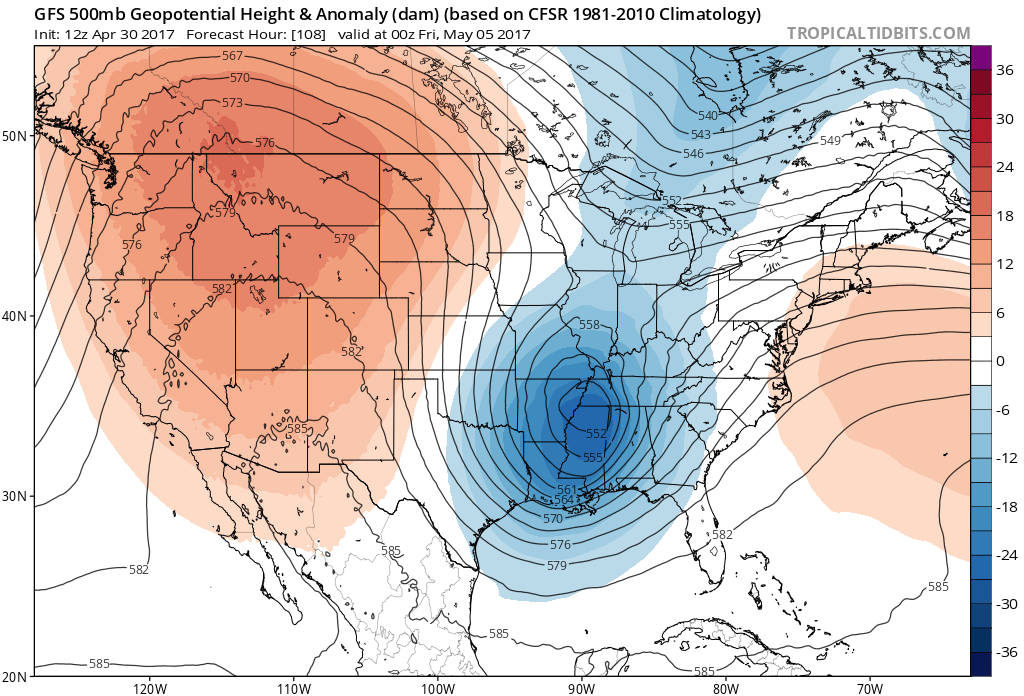 12Z GFS 500mb Geopotential Heights|Source:Tropical Tidbits