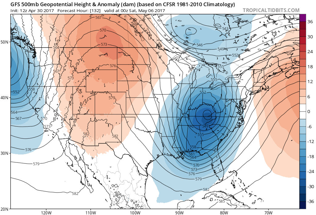 12Z GFS 500mb Geopotential Heights|Source:Tropical Tidbits