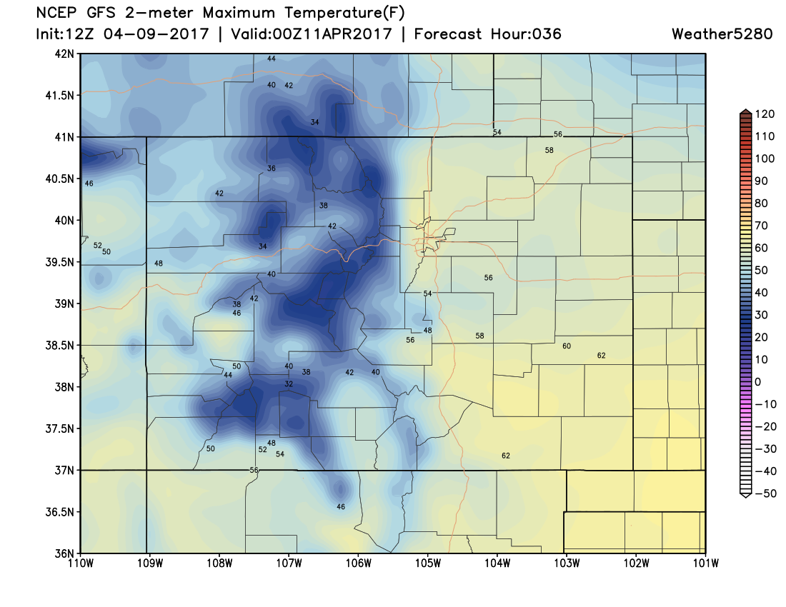 12Z GFS 2m Max Temperatures for 6pm MDT Monday|Source:Weather5280