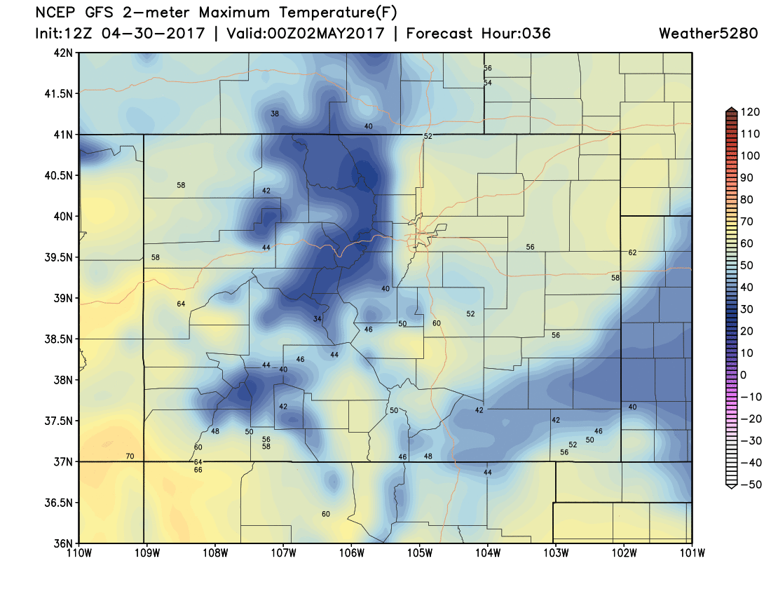 12Z GFS 2m Max Temperatures for Monday|Source:Weather5280