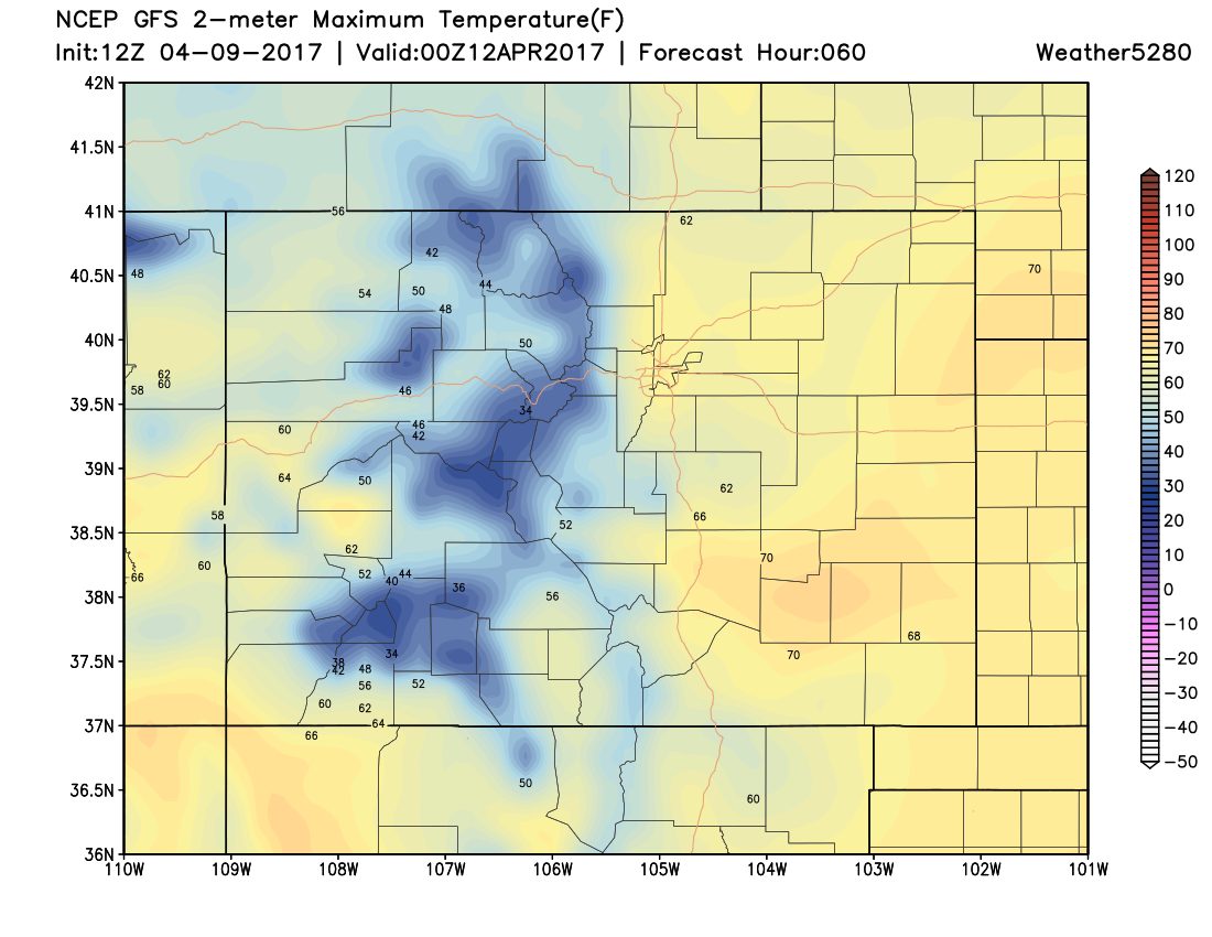 12Z GFS 2m Max Temperatures for 6pm MDT Tuesday|Source:Weather5280