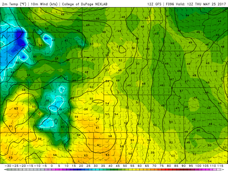 12Z GFS showing a weak cold front Thursday morning: Source: COD Weather