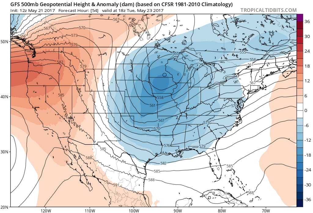 12Z GFS 500mb Heights and Anomalies|Source: COD Weather