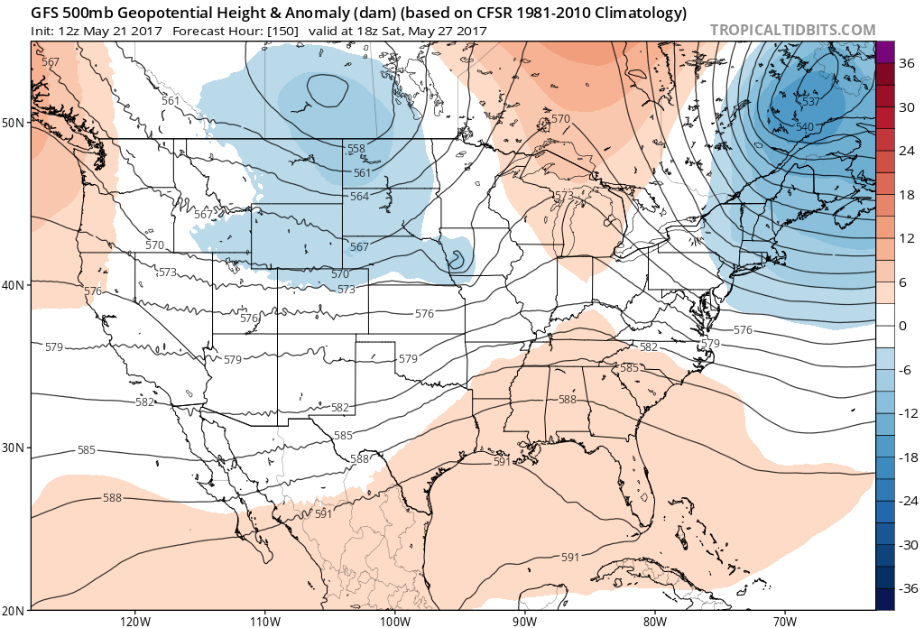 12Z GFS 500mb Heights and Anomalies|Source: Tropical Tidbits