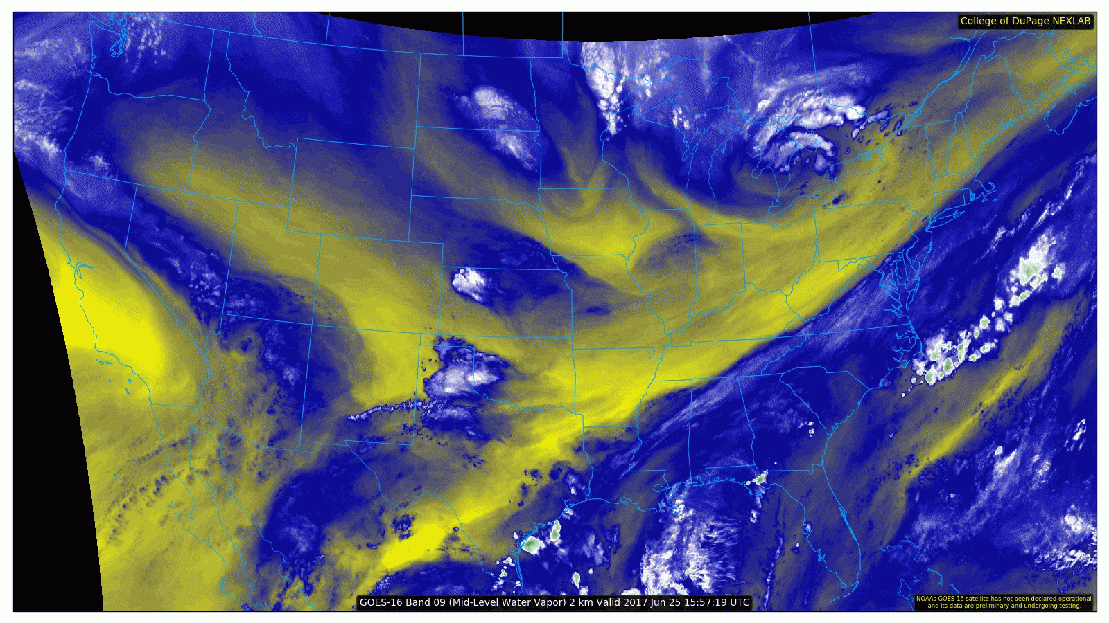 GOES-16 mid-level water vapor imagery|Source: College of DuPage