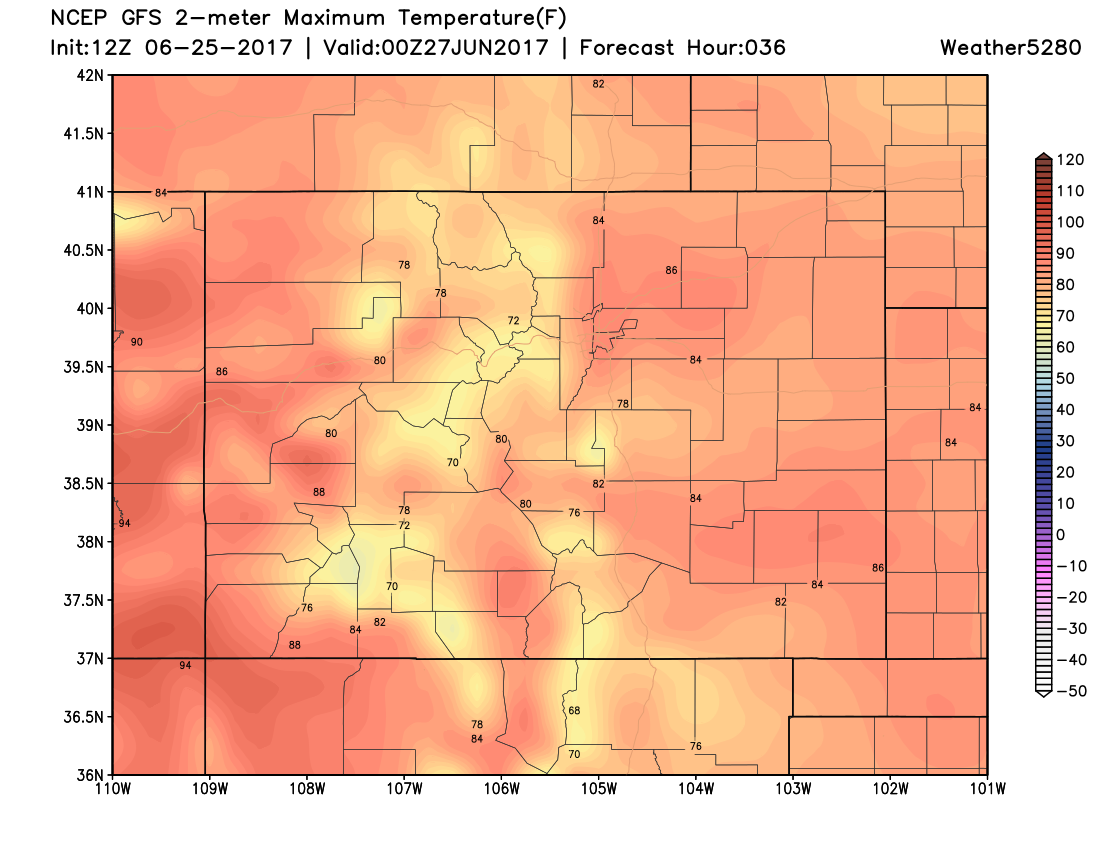 12Z GFS 2m max temperatures|Source: Weather5280