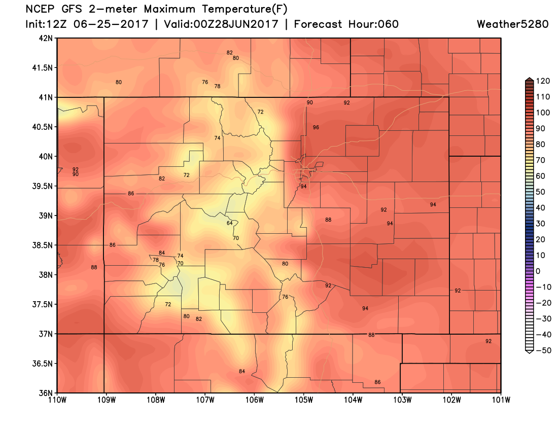 12Z GFS 2m max temperatures|Source: Weather5280