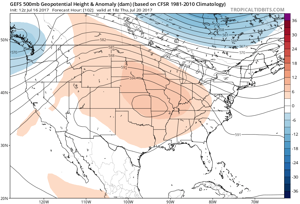Ridge shifts east of Colorado on Thursday and should help promote tropical flow of moisture into the state | TropicalTidbits