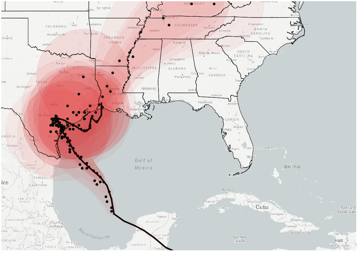 NHC Harvey forecast cones full set