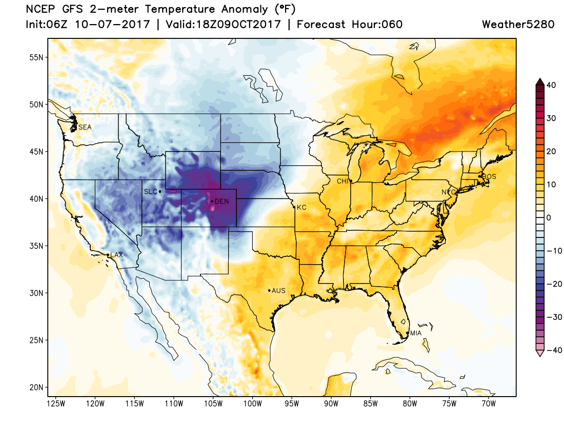 Temperatures will be WELL below average Monday, with the center of the cold focused across the Front Range of Colorado | Weather5820 Models