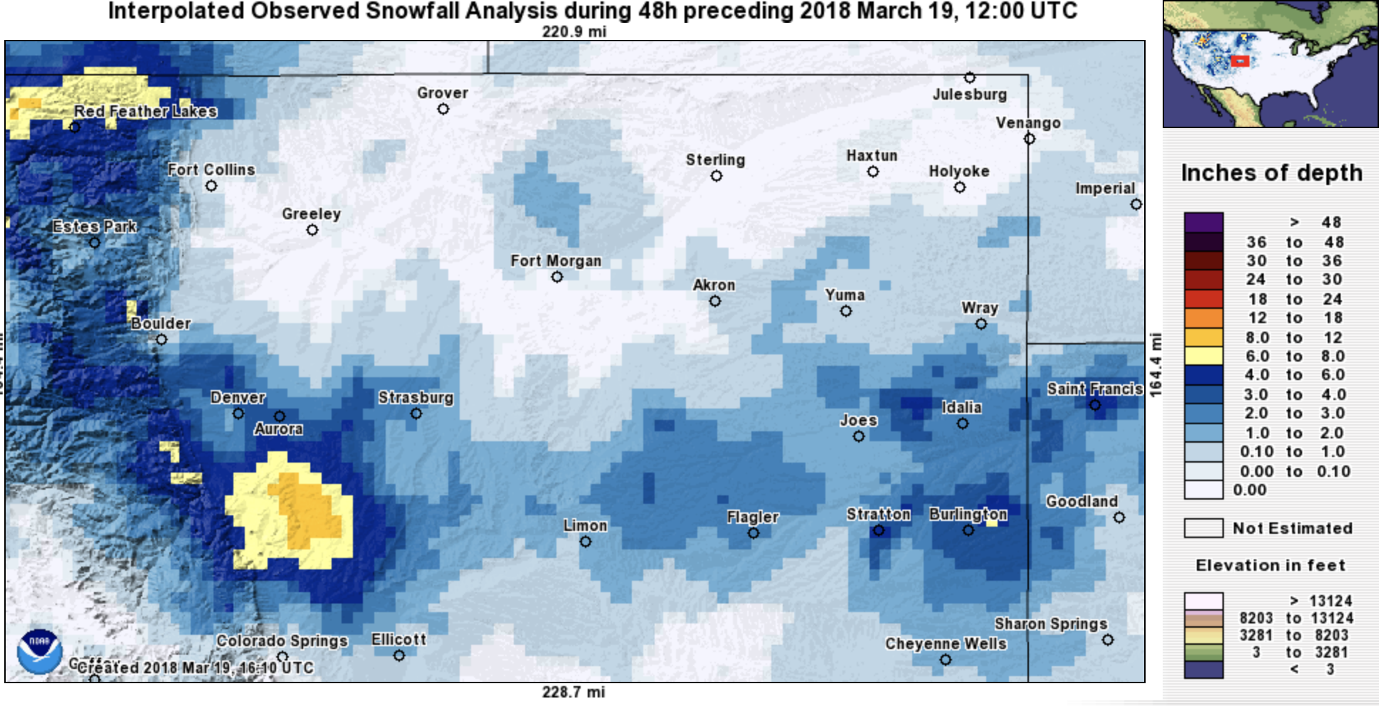 Sunday afternoon/night snowfall totals across northeast Colorado