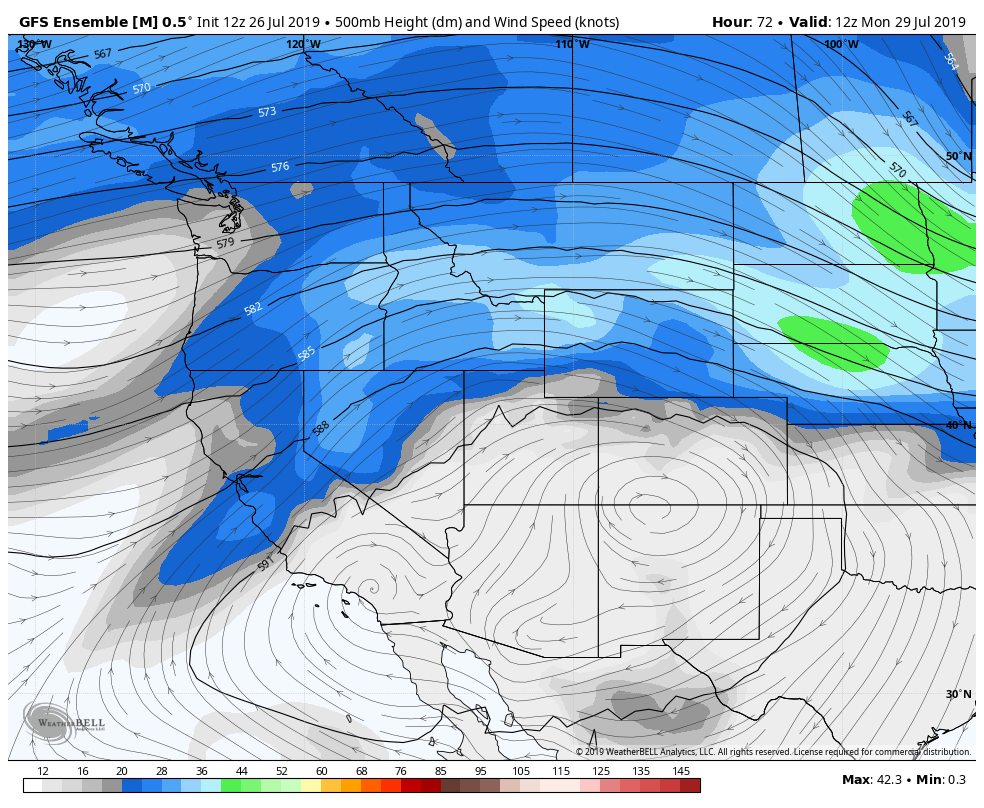 Monday 7/29/2019 - GEFS 500H Wind - WeatherBell