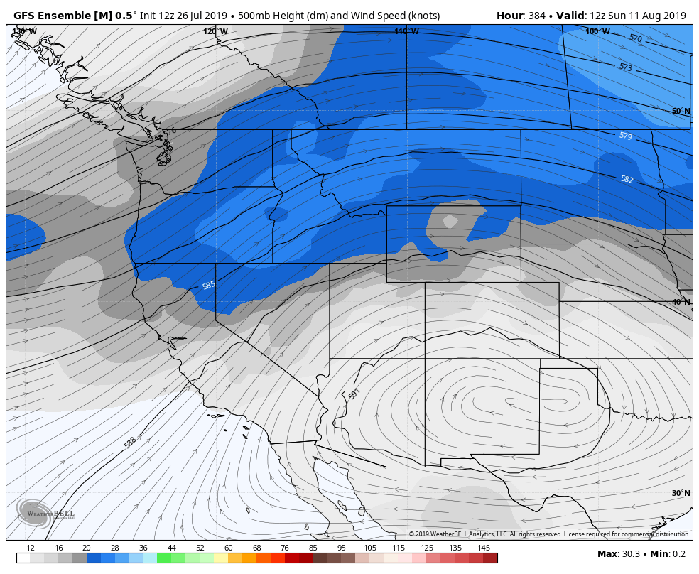 Sunday 8/11/2019 - GEFS 500H Wind - WeatherBell