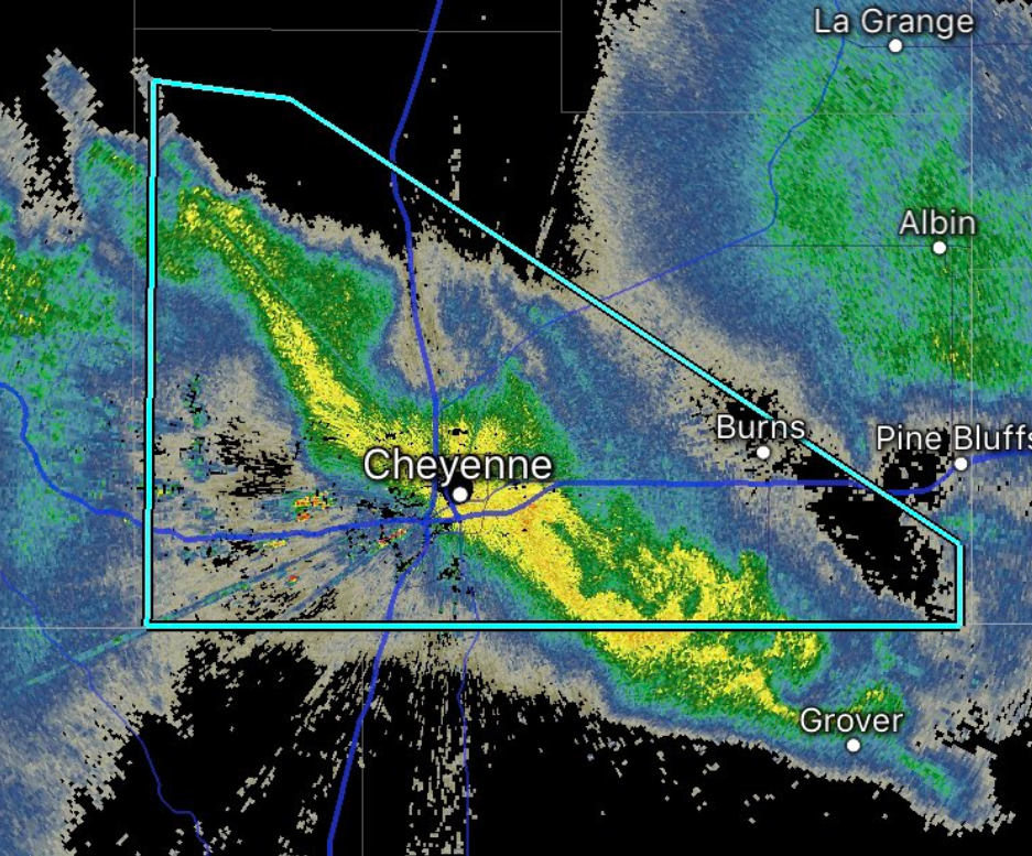 Example of a Snow Squall Warning issued for Cheyenne and surrounding areas Thursday evening