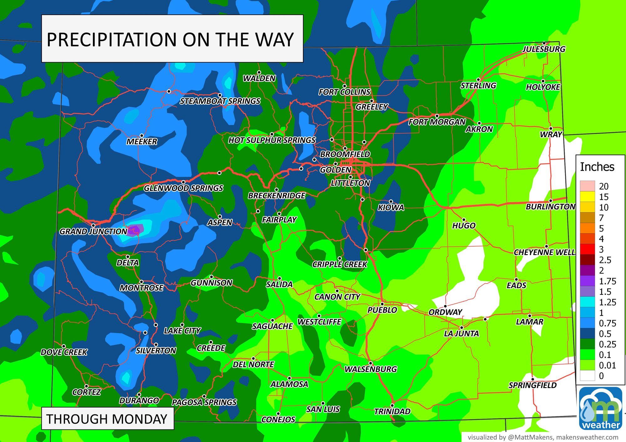 Colorado weather Timing of and total rainfall on the way